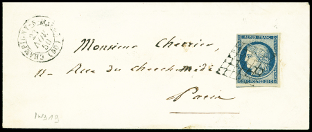 N°4 OBL grille + T15 "Champigny-s-Marne (60)" (1850) sur lettre. Ind 19. TB
