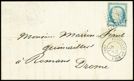 N°37 OBL GC 1543 + T17 "Fontenay Ss Bois 60" (22 mai 71 - Commune de Paris) sur lettre pour Romans (Drôme)