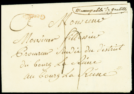 Gentilly : Petite Poste avec MP rouge "Gentilly" (L 144A - 1791), ind 22. TB