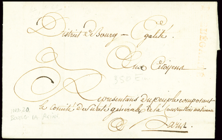 MP roouge "B de l'Egalité" (An 3 - ind 20) sur lettre à en-tête "District du Bourg de l'Egalité, département de Paris"
