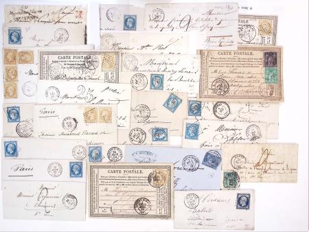 23 plis de Nogent sur Marne dont double cursive "60 Nogent sur Marne Vincennes" et 4 plis de Mandres dont n°22 OBL GC 4435 + T22 Mandres (1863 - ind 13). TB