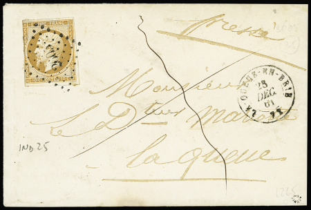 N°13 OBL PC 3605 + T15 "La Queue en Brie 72" (1861) sur lettre locale, ind 25. RR et TB