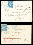 2 lettres : n°14 OBL PC bleu + T15 bleu "St Mandé (60)" (1862) et n°90 OBL CAD bleu "St Mandé sur Seine" (1881). TB