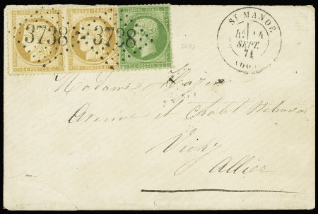 N°20 + 36 en paire OBL GC 3738 + T17 "Saint Mandé (60)" (14 sept 71) sur lettre. Jolie pièce