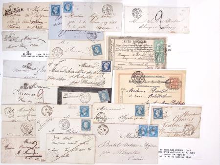 21 plis de Saint Maur dont 2 doubles cursives "60 St Maur Vincennes" (1833 et 1834) et 2 cursives "60 St Maur" (1835)