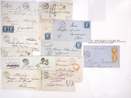 14 lettres dont cursive "60 Villejuif" (1839 - ind 17) et n°10 en paire OBL PC 3612 + T15" Villejuif" (1854). TB