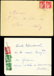 2 lettres avec OBL de fortune de l'été 1940 : n°283 en paire avec cachet noir à en-tête de Marianne "Mairie de Villejuif (Seine)" et n°283 + 432 en paire OBL linéaire "Le receveur des postes et télégraphes". TB