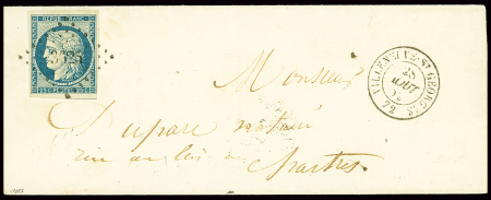 N°4 OBL PC 3625 + T15 "Villeneuve St Georges 72" (1852) sur lettre. TB