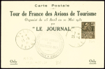 25/4 - 11/5 - 1931 Tour de France des avions de tourisme - N°271 OBL Orly (11.5.31) sur carte postale sur carton crème (Muller n°284). TB