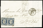 3 lettres : n°4 OBL PC 1727 + T13 Lille (1852), n°4 en paire OBL PC 1727 + T15 Lille (1852) et n°9, 10c bistre en paire OBL PC 1727 + T15 (1853). TB
