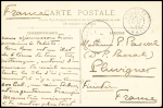 Océanie n°14, 2 pièces, OBL CAD à cercle tireté "Bora-Bora Tahiti" (1907) sur carte postale "Bora Bora Pierre historique (Epoque des migrations polynésiennes)". TB