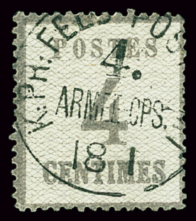 N°3a 4c gris-noir, rare oblitération càd de Corps d'armée