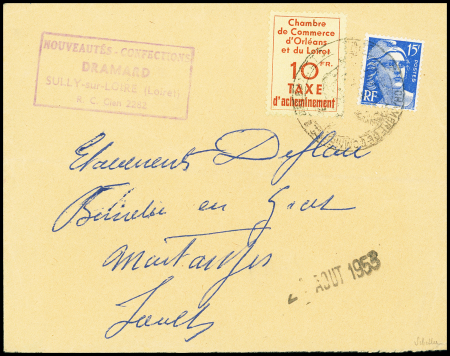 N°3 10f rouge-brique sur jaune, en combinaison avec