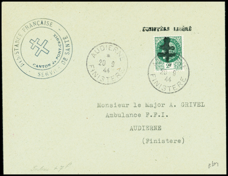 AUDIERNE N°14 2f vert obl. càd Audierne 20.9.44 Finistère