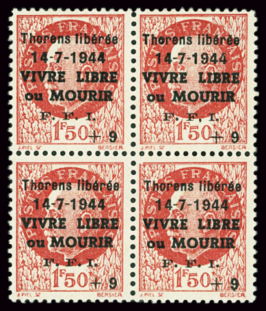 THORENS N°1 en bloc de 4, neuf ** avec grand cachet