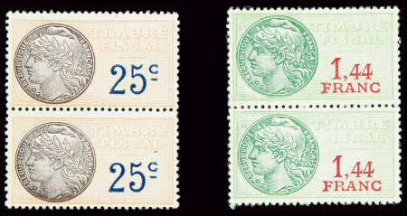 Timbre fiscal n°9A papier couché en paire (un **),