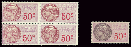 Timbre fiscal n°67A 50c ERREUR : médaille grenat au