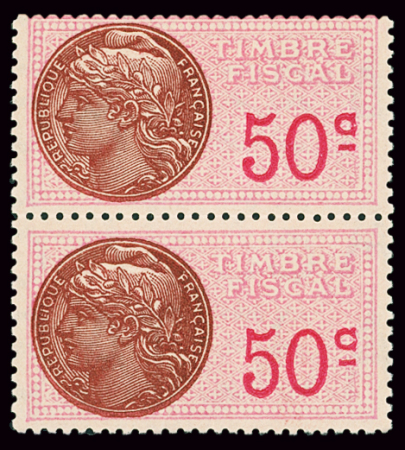 Timbre fiscal n°111A ERREUR 50c rose, brun-rouge et