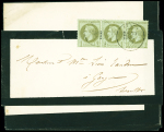 N°25 en bande de 3 obl. càd Nimes 1872 (Gard) sur avis