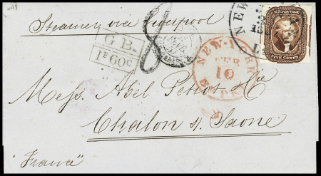 1856 5c Red-brown, mostly with huge margins showing
