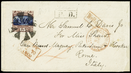 1869 15c Brown and blue, type I, tied mute cancel on