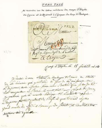 Lettre datée "Camp d'Etaples an 12" avec "P.61.P MONTREUIL-S-MER"