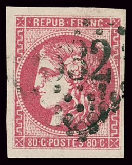 N°49 80c rose, obl. GC 532 de Bordeaux, TB. Signé Calves