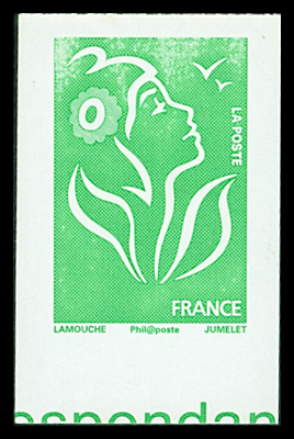 N°3733b vert, Marianne Lamouche, non dentelé, bdf,