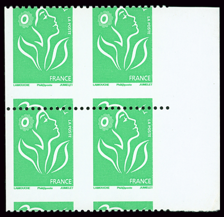 N°3742A vert, Marianne Lamouche, variété piquage à