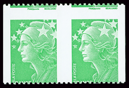 N°4239 TVP vert, Marianne de Beaujard, variété piquage