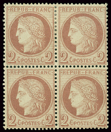 N°51 2c rouge-brun, en bloc de 4, neuf * (2 timbres