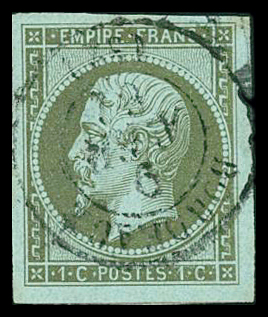 N°11 1c olive, obl. CAD de Bordeaux 1862, TB