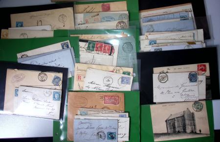 Ensemble de 510 lettres de  la Nièvre pour la plupart période 1850-1900 classées par localités d'Aniezy à Villaporçon, dont nombreux CAD perlés type 22 et 24. TB lot