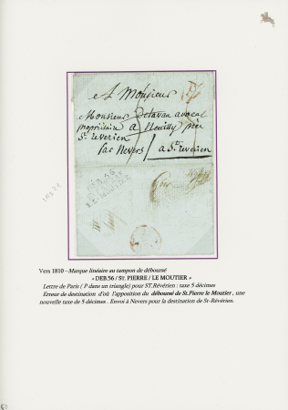Marque au tampon "Deb 56 St Pierre le Moutier" (frappe légère - vers 1810), ind 21