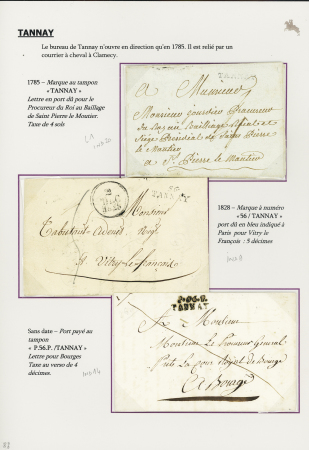 Tannay  : 3 plis avec MP "Tannay" (1785 - L1 - ind 20), "56 Tannay" (1828 - ind 9) et "P 56 P Tannay" (SD - ind 14). TB