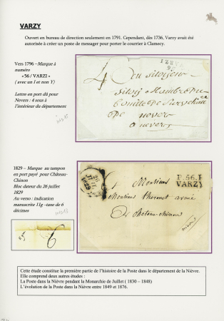 Varzy: MP "56 Varzi" (1796 - ind 15) et MP "P 56 P Varzy" (1829 - ind 13). TB