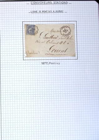Album brun rouge de 16 convoyeurs-stations et de 44 oblitérations de gares (majorité 20ème siècle) du Morbihan