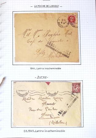 13 lettres de la poche de Lorient dont griffe "acheminable" et 2 messages Croix-Rouge