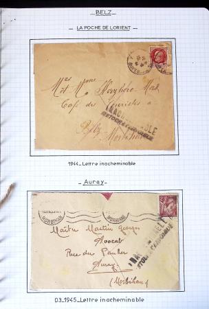 13 lettres de la poche de Lorient dont griffe "acheminable" et 2 messages Croix-Rouge