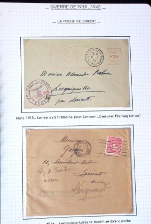 13 lettres de la poche de Lorient dont griffe "acheminable" et 2 messages Croix-Rouge