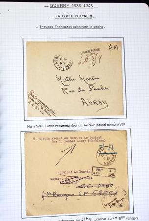 13 lettres de la poche de Lorient dont griffe "acheminable" et 2 messages Croix-Rouge