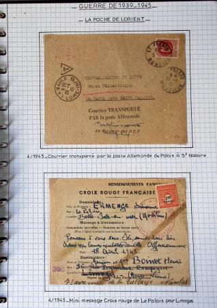 13 lettres de la poche de Lorient dont griffe "acheminable" et 2 messages Croix-Rouge