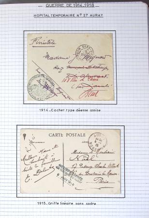 Album noir de 96 plis 1914 - 1918 du Morbihan : 59 hopitaux, 22 prisonniers, 8 internés civils et 7 plis des troupes US