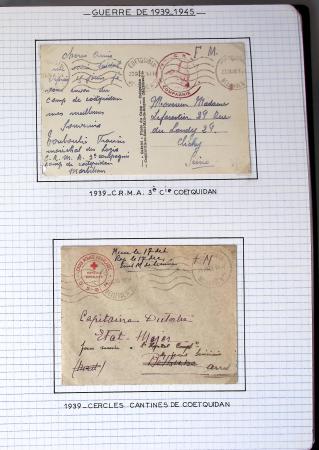 Album de 81 plis de la guerre 1939 - 1945 dans le Morbihan dont une lettre de Vannes avec recommandation d'office pour le Maréchal Pétain, 9 hopitaux, ecole pilotage 21 de Vannes repliée ensuite à Bruges (Basses-Pyrénées
