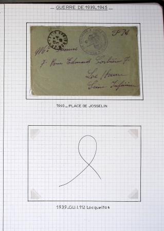 Album de 81 plis de la guerre 1939 - 1945 dans le Morbihan dont une lettre de Vannes avec recommandation d'office pour le Maréchal Pétain, 9 hopitaux, ecole pilotage 21 de Vannes repliée ensuite à Bruges (Basses-Pyrénées