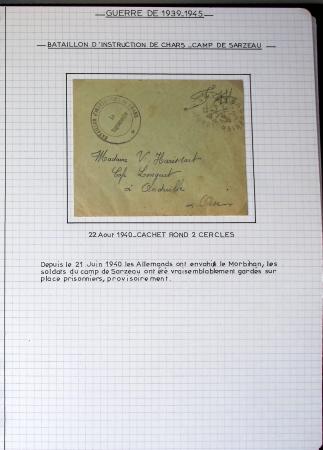 Album de 81 plis de la guerre 1939 - 1945 dans le Morbihan dont une lettre de Vannes avec recommandation d'office pour le Maréchal Pétain, 9 hopitaux, ecole pilotage 21 de Vannes repliée ensuite à Bruges (Basses-Pyrénées