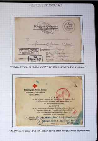Album de 81 plis de la guerre 1939 - 1945 dans le Morbihan dont une lettre de Vannes avec recommandation d'office pour le Maréchal Pétain, 9 hopitaux, ecole pilotage 21 de Vannes repliée ensuite à Bruges (Basses-Pyrénées