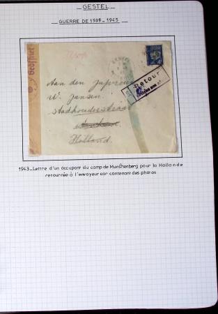Album de 81 plis de la guerre 1939 - 1945 dans le Morbihan dont une lettre de Vannes avec recommandation d'office pour le Maréchal Pétain, 9 hopitaux, ecole pilotage 21 de Vannes repliée ensuite à Bruges (Basses-Pyrénées