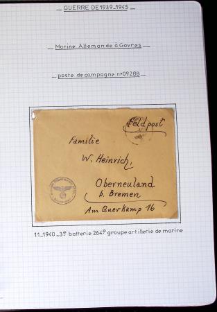 Album de 81 plis de la guerre 1939 - 1945 dans le Morbihan dont une lettre de Vannes avec recommandation d'office pour le Maréchal Pétain, 9 hopitaux, ecole pilotage 21 de Vannes repliée ensuite à Bruges (Basses-Pyrénées