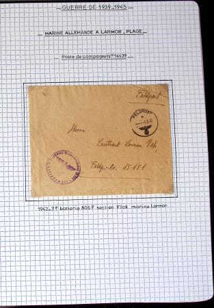 Album de 81 plis de la guerre 1939 - 1945 dans le Morbihan dont une lettre de Vannes avec recommandation d'office pour le Maréchal Pétain, 9 hopitaux, ecole pilotage 21 de Vannes repliée ensuite à Bruges (Basses-Pyrénées